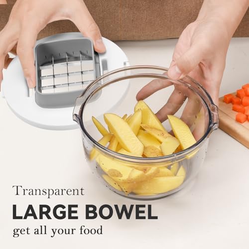 KEOUKE Multifunctional Vegetable Chopper Bowl White - 3 Interchangeable Blades Potato French Fry Cutter with Container & Storage Box Food Chopper Dicer for Cucumber, Tomato, Carrot, Onion - Image 5