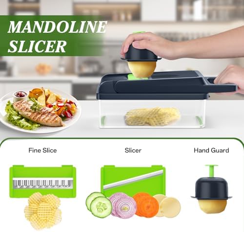 HomeHacks Veggie Chopper Vegetable Cutter, 12 in 1 Kitchen Gadget, Green - Image 4