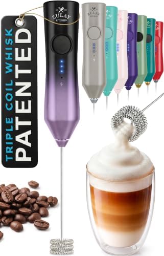 Zulay Kitchen Rechargeable Milk Frother Handheld - Frother Wand, Drink Mixer, Electric Whisk Frother, for Cappuccinos, Matcha & Protein Powder - Dynamic Triple Whisk, 3 Speed 500mAh Galaxy by ZulayKitchen