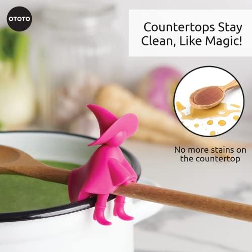 OTOTO Agatha Spoon Holder - Goth Cute Spoon Rest for Stove Top, Gothic, Spooky Cooking Gifts, Witchy Gifts, Cool Kitchen Gadgets, Halloween Gifts (Pink) - Image 3