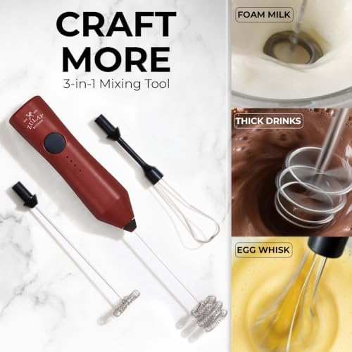 Zulay Kitchen Rechargeable Milk Frother Handheld - Frother Wand, Drink Mixer, Electric Whisk Frother, for Cappuccinos, Matcha & Protein Powder - Dynamic 3 Whisk, 3 Speed 500mAh Red Black - Image 6
