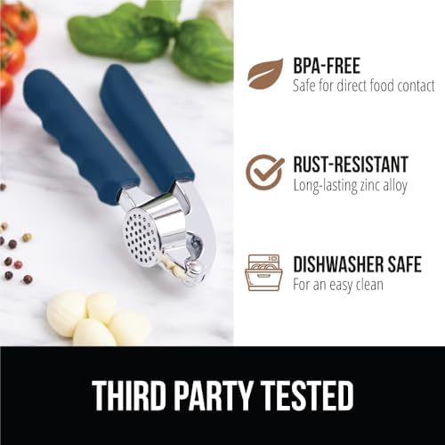 GORILLA GRIP Garlic Peeler and Press Set, Heavy Duty Mincer, Blue - Image 5