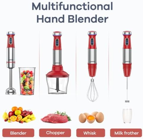 Ganiza Immersion Blender 5 in 1 Hand Blender Heavy Duty Motor, Red - Image 5