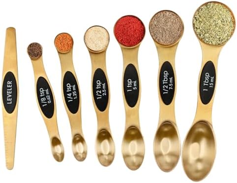 Magnetic Measuring Spoons Set Stainless Steel with Leveler, Stackable Metal Tablespoon Measure Spoon for Baking, Measuring Cups and Spoon Set Kitchen Gadgets Apartment Essentials Fits by BIDFUL