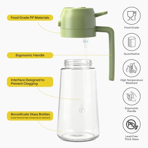 2Pcs Glass Oil Sprayer for Cooking 16oz/470ml, Kitchen Gadget for Air Fryer, Salad, BBQ, Frying（White） (Black+Green) - Image 4