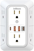 JcBlaon Multi Plug Outlet Surge Protector, Wall Charger with 6 Outlet Splitter with 4 USB Ports(PD 20W), 3-Sided 1050J Surge Protector Power Strip for Home Office Dorm Room Essentials-ETL by JcBlaon