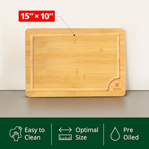 ROYAL CRAFT WOOD Bamboo Cutting Board with Juice Groove - Kitchen Chopping Board for Meat Cheese and Vegetables, Heavy Duty Serving Tray - Image 2