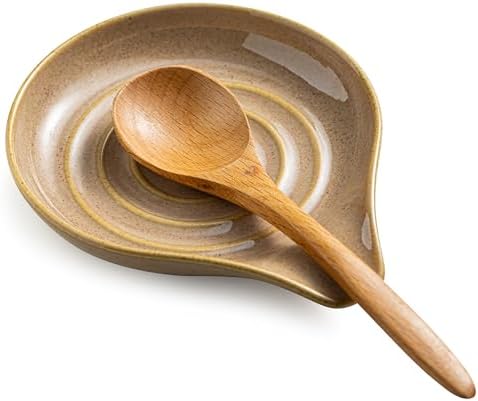 Spoon Holder, Porcelain Cooking Spoon Rest for Stove Top, Large Utensil Rest for Spoons, Ladles, Tongs, Spatula or Kitchen Counter Farmhouse Cooking, Coffee Bar Accessories, 5 Inches (Brown) by Cormomu