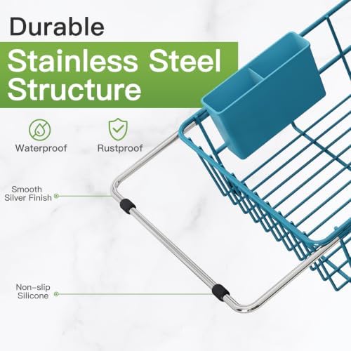 JASIWAY Blue Dish Drying Rack in Sink with Drainboard and Utensil Holder - Image 7
