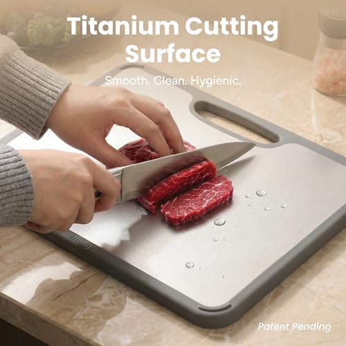 SMIRLY Titanium Cutting Board for Kitchen, with Holder, 3 Pack, Silver - Image 3
