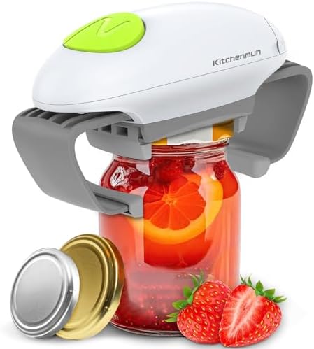 KITCHENMUH Higher Torque Electric Jar Opener for Seniors with Arthritis Fit Almost Jars Size, Automatic Jar Opener for Weak Hands, Hands Free Battery Operated Bottle Opener for Arthritic Hands (White) by Home