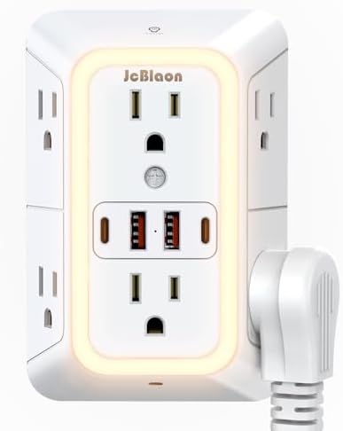 Wall Outlet Extender with Night Light, Power Plug Adapter Multi Plug Outlet Surge Protector with 4 USB Charging Ports (2 USB C), Adapter Spaced Outlets for Home Travel Office-ETL by JcBlaon
