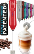 Zulay Kitchen Rechargeable Milk Frother Handheld - Frother Wand, Drink Mixer, Electric Whisk Frother, for Cappuccinos, Matcha & Protein Powder - Dynamic Triple Whisk, 3 Speed 500mAh Red by ZulayKitchen