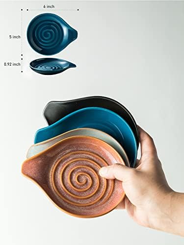 Spoon Holder, Ceramic Spoon Rest for Kitchen Counter Farmhouse Cooking, Large Utensil Rest for Spoons, Ladles, Tongs, Spatula, 5 Inches (Blue) - Image 3