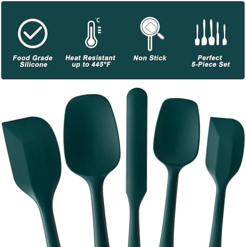 Silicone Spatula Set,5 Piece Food Grade Rubber Spatulas,Dark Green - Image 3