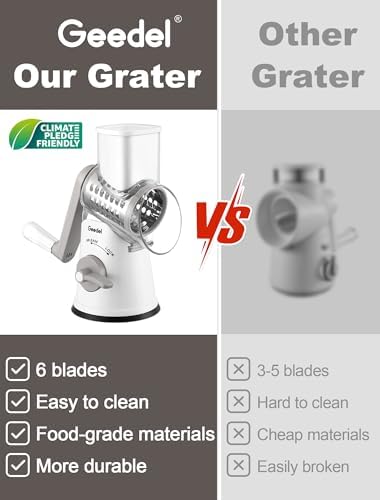 Geedel Rotary Cheese Grater Vegetable Shredder With 6 Interchangeable Blades No Slip Suction Base, Mandoline Slicer & Food Chopper for Cheese, Ice, Nuts, Vegetables, Veggie - Image 2