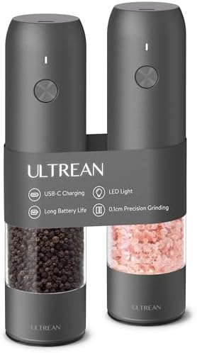 Ultrean Electric Salt and Pepper Grinder Set, Rechargeable,Gray by Ultrean