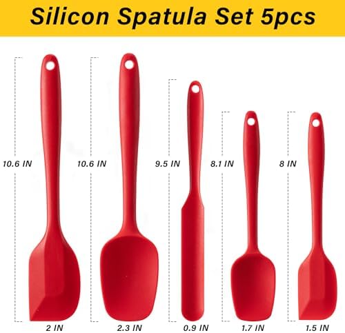 Silicone Spatula Set,5 Piece Food Grade Rubber Spatulas,RED - Image 2