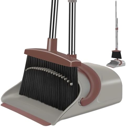 Ivandar Broom with Dustpan Combo Set, 50.6 inch Long Handle, Upright Standing Broom and Dustpan Set Quiet Cleaning Tool Sweep the Floor Dust pan Removes 4 Times More Pet Hair(Brown and Gray) by BroomdustpanwithComboSet