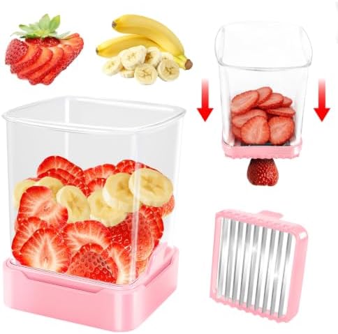 Strawberry Slicer Cup, Fruit Cutter – Quick-Slice, Meal Prep, Pink by GENGCANG