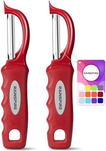 Rainspire Vegetable Peeler Potato Peelers for Kitchen, Sharp Stainless Steel Blades Veggie, Comfortable Handle Fruit Peeler, Carrot Peeler Apple Peeler Dishwasher Safe, Red, 2-Pack by Rainspire