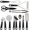 COOK WITH COLOR Kitchen Gadget Set Stainless Steel Utensils with Soft Touch Handles, 7 Pieces, Stainless Steel Black by CookwithColor