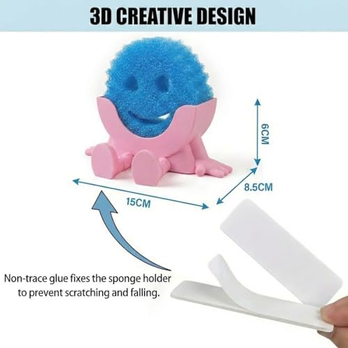 Creative Drainage Sponge Holder: Traceless Glue, 3D Printed Funny Kitchen Sink Holder, Keeps Sponge Dry – for Scrub Daddy (1, Pink) - Image 3