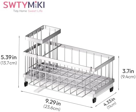 SWTYMIKI Sink Caddy Sponge Holder - Large Sponge Holder for Kitchen Sink with 360°Auto-Drain Tray, Rustproof Stainless Steel Kitchen Organizer Caddy for Countertop Organization - Image 5
