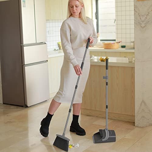 Ivandar Broom and Dustpan Set, Dust pan with Long Handle, Broom with Dustpan Combo Set, Broom and Dustpan for Home, Indoor or Outdoor Cleaning Tool (Deep Gray&Light Gray) - Image 6