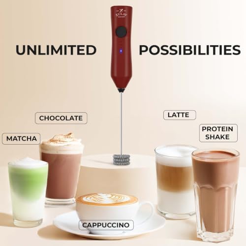 Zulay Kitchen Rechargeable Milk Frother Handheld - Frother Wand, Drink Mixer, Electric Whisk Frother, for Cappuccinos, Matcha & Protein Powder - Dynamic 3 Whisk, 3 Speed 500mAh Red Black - Image 5
