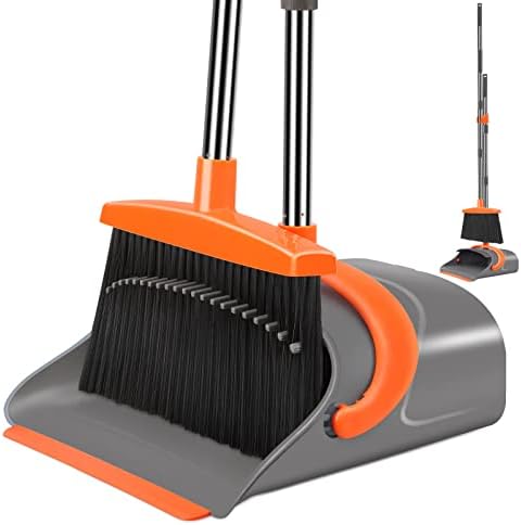 Ivandar Broom and Dustpan Set for Home, Broom and Dustpan Combo for Office, Long Handle Broom with Upright Standing Dust pan,Indoor&Outdoor Sweeping (Gray&Orange) by BroomdustpanwithComboSet