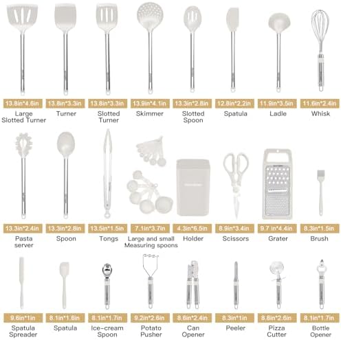 Kitchen Utensil Set-Silicone Cooking Utensils-33 Kitchen Gadgets & Spoons for Nonstick Cookware-Silicone and Stainless Steel Spatula Set-Best Kitchen Tools, Useful Pots (Cream White) - Image 2