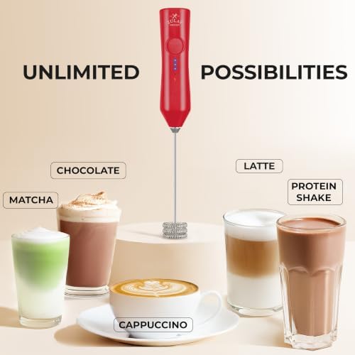 Zulay Kitchen Rechargeable Milk Frother Handheld - Frother Wand, Drink Mixer, Electric Whisk Frother, for Cappuccinos, Matcha & Protein Powder - Dynamic Triple Whisk, 3 Speed 500mAh Red - Image 6