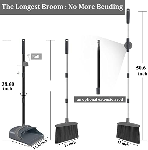 Ivandar Broom and Dustpan Set, Dust pan with Long Handle, Broom with Dustpan Combo Set, Broom and Dustpan for Home, Indoor or Outdoor Cleaning Tool (Deep Gray&Light Gray) - Image 2