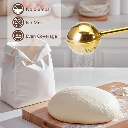 HULISEN Flour Duster, 304 Stainless Steel Flour Sifter for Baking, Gold - Image 2