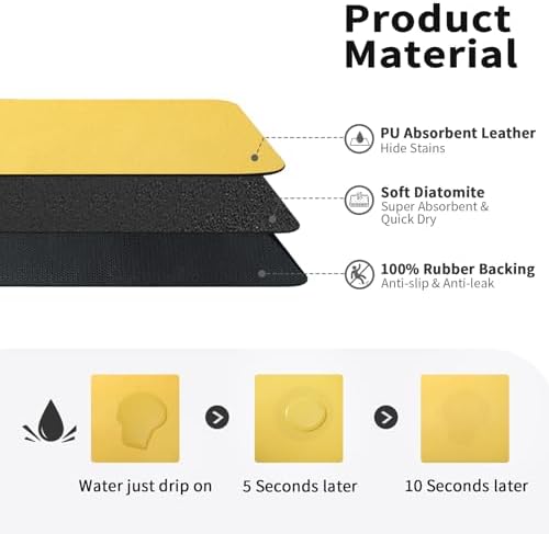 HotLive Dish Drying Mat for Kitchen Counter, Heat Resistant Drainer Mats with Non-slip Rubber Backed, Hide Stain Kitchen Super Absorbent Draining Mat, Easy to Clean Dish Rack Pad, Yellow 16"x20" - Image 2