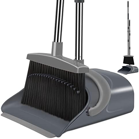 Ivandar Broom and Dustpan Set, Dust pan with Long Handle, Broom with Dustpan Combo Set, Broom and Dustpan for Home, Indoor or Outdoor Cleaning Tool (Deep Gray&Light Gray) by BroomdustpanwithComboSet