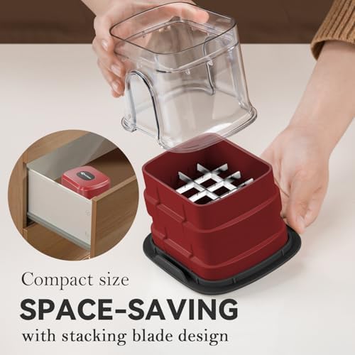 KEOUKE Multifunctional Vegetable Chopper Red - 3 Interchangeable Blades Potato French Fry Cutter with Container & Storage Box Food Chopper Dicer for Cucumber, Tomato, Carrot, Onion - Image 6