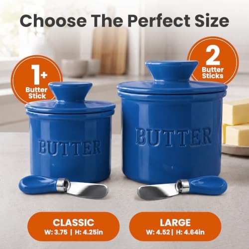 Priority Chef Butter Crock with Lid for Countertop with Spreader Knife and Water Line, Soft Spreadable Butter, Ceramic French Butter Dish with Lid, Lapis Blue - Image 5