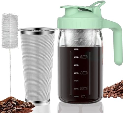 JunVpic Cold Brew Coffee Maker, 32 oz Glass Mason Jar Pitcher by Junvpic