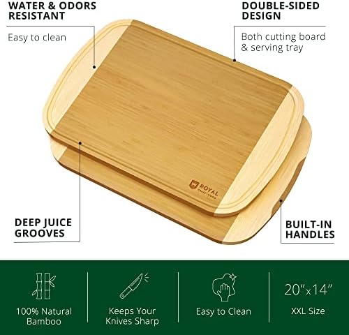 ROYAL CRAFT WOOD Bamboo Cutting Board with Juice Groove - Kitchen Chopping Board for Meat Cheese and Vegetables, Heavy Duty Serving Tray - Image 2