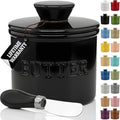 Priority Chef Large Butter Crock with Lid with Water Line, Ceramic French Butter Dish to Leave On Counter, Black by PriorityChef