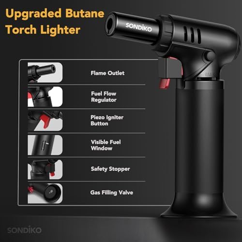 Sondiko Butane Torch, Refillable Soldering Torch with Visible Fuel Window | Kitchen Torch with Safety Lock & Continuous Flame Function for Caramel Pudding, Welding, Resin Art, Industrial Use (2 Pack) - Image 3