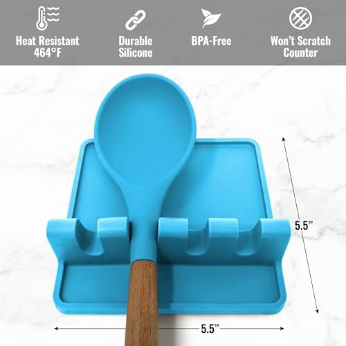 Zulay Kitchen Silicone Utensil Rest with Drip Pad for Multiple Utensils - BPA-Free, Heat-Resistant Spoon Rest & Spoon Holder for Stove Top - Kitchen Utensil Holder for Ladles & Tongs - Blue - Image 5