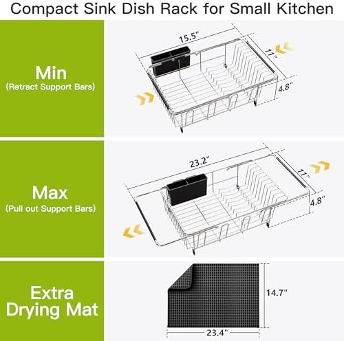 JASIWAY in Sink Dish Drying Rack with Mat, Cups and Utensil Holder - Image 6