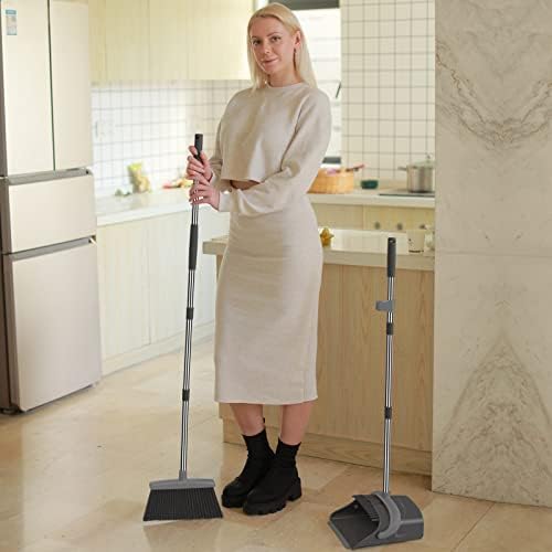 Ivandar Broom and Dustpan Set, Dust pan with Long Handle, Broom with Dustpan Combo Set, Broom and Dustpan for Home, Indoor or Outdoor Cleaning Tool (Deep Gray&Light Gray) - Image 7