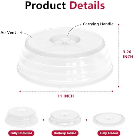 WVM Microwave Splatter Cover Vented for Food with Hook Hole, Splatter Guard & Colander Kitchen Gadget for Food, Meal Prep, Clear, M(11"x3.26")-Pack of 2 - Image 6