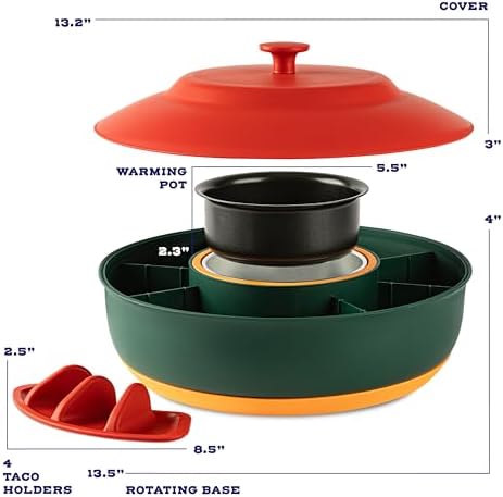 Taco Tuesday Kit - Taco Bar Serving Set for a Party - 30oz Heated Pot, 4 Taco Holders, & Detachable Lazy Susan Tray - Taco Night Fiesta – Unique Couple & Housewarming Gift Set Ideas - Image 2