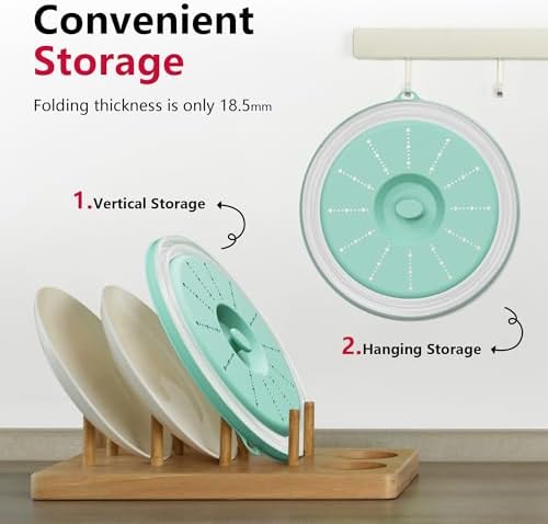 WVM Microwave Splatter Cover Vented for Food with Hook Hole, Splatter Guard & Colander Kitchen Gadget for Food, Meal Prep, Mint Green, M(11"x3.26")-Pack of 2 - Image 4