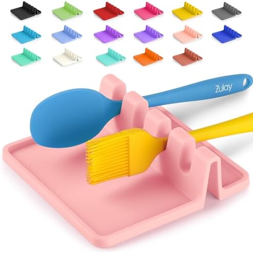 Zulay Kitchen Silicone Utensil Rest with Drip Pad for Multiple Utensils - BPA-Free, Heat-Resistant Spoon Rest & Spoon Holder for Stove Top - Kitchen Utensil Holder for Ladles & Tongs - Pink by ZulayKitchen